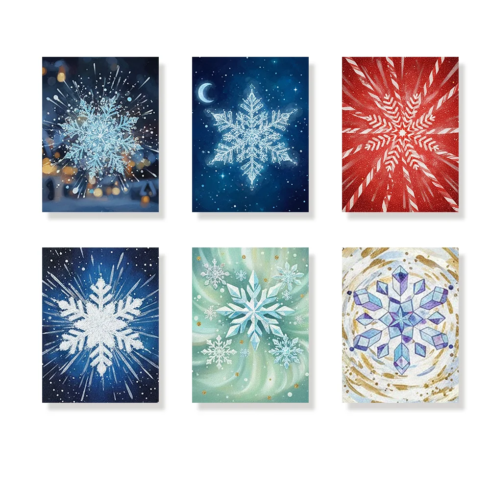 Pintar por números - 6 mini pinturas | Pequeño estallido de copos de nieve