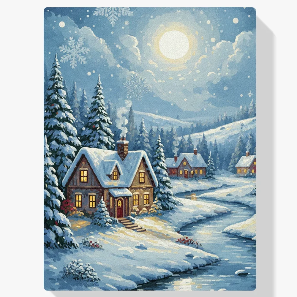 Pintar por Números - Aldea Nevada de Noche Silenciosa