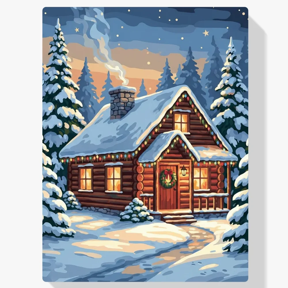 Pintar por Números - Cabaña acogedora junto a los pinos invernales