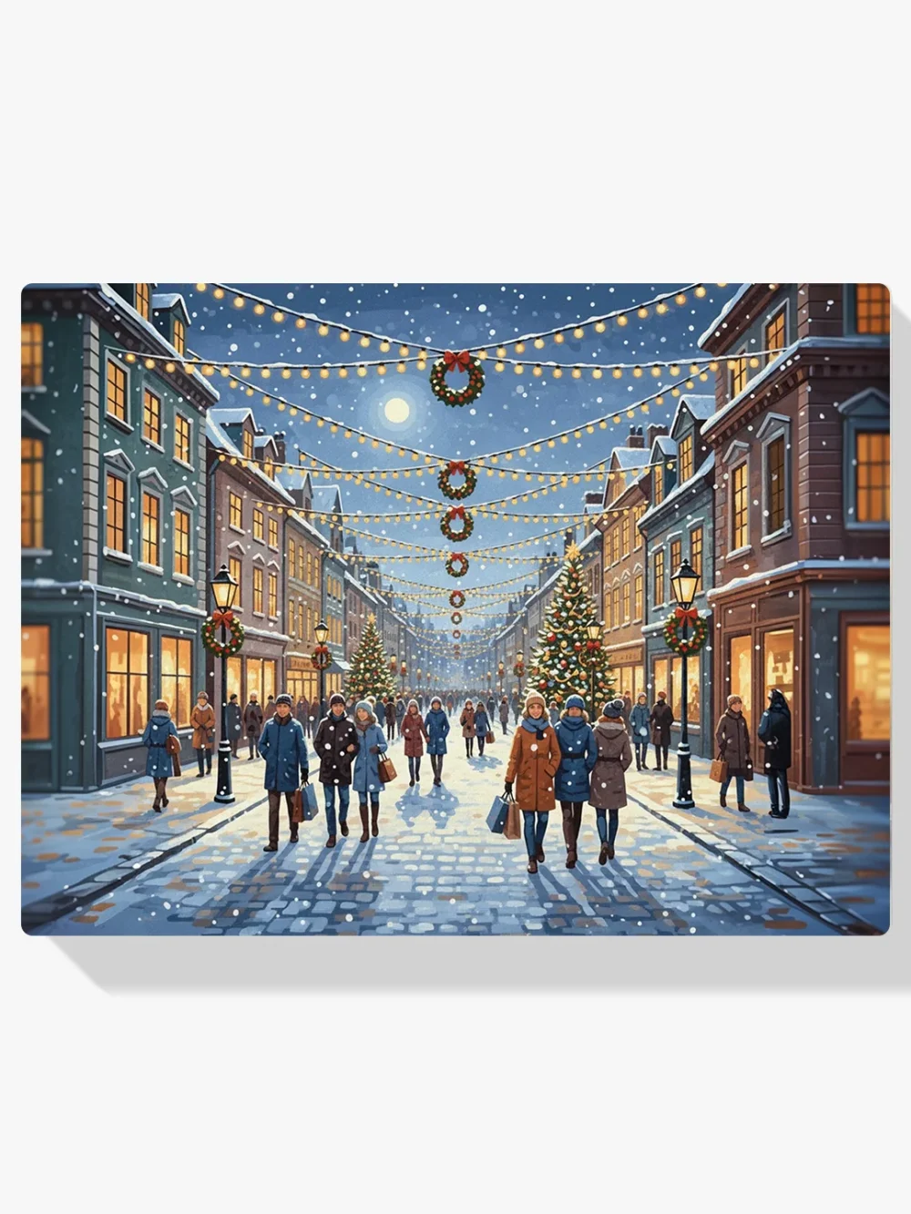 Pintar por Números - Calle festiva con luces navideñas colgantes, foto 1