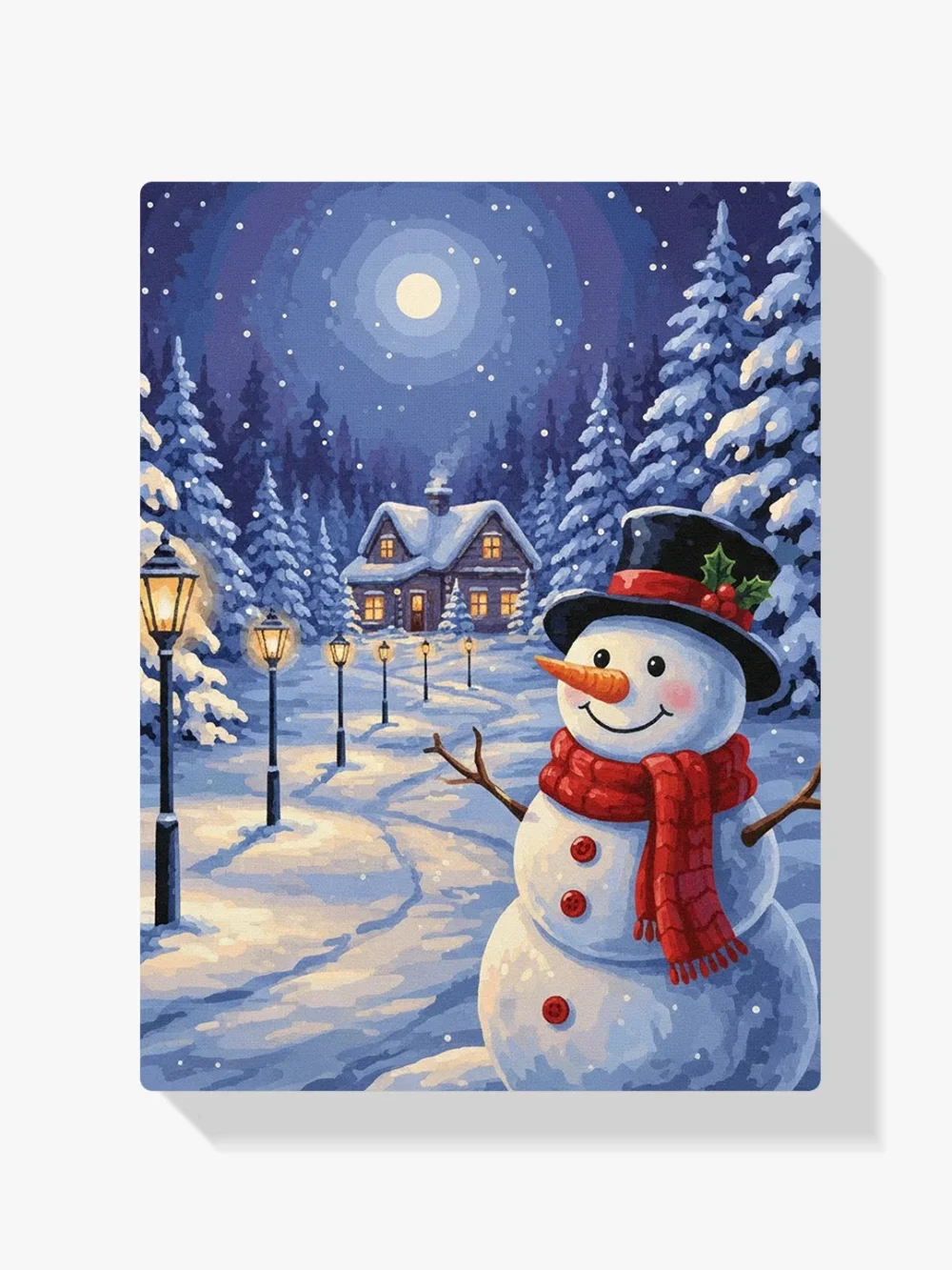 Pintar por Números - Muñeco de nieve junto al camino de faroles, foto 1