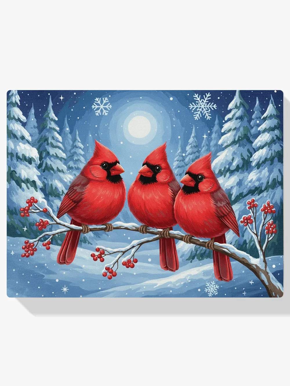 Pintar por Números - Pájaros cardenales en una rama escarchada, foto 1