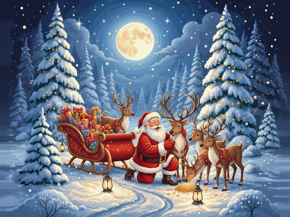 Pintar por Números - Papá Noel y Sus Amigos Renos, foto 2