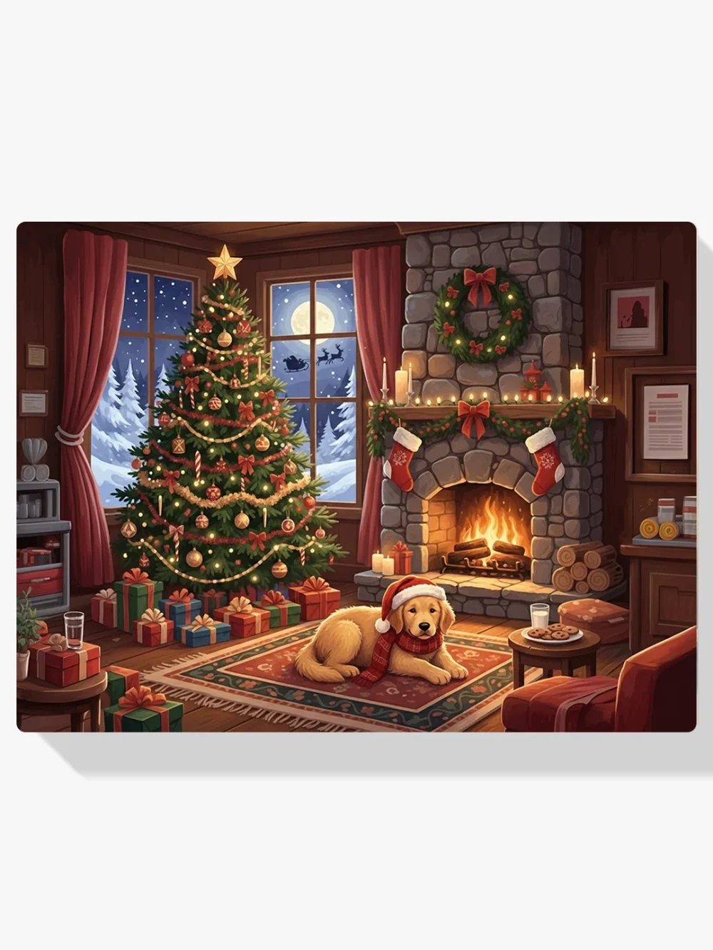 Pintar por Números - Perro esperando a Papá Noel junto a la chimenea, foto 1