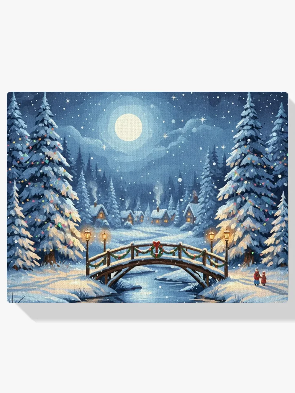 Pintar por Números - Puente nevado con faroles navideños, foto 1