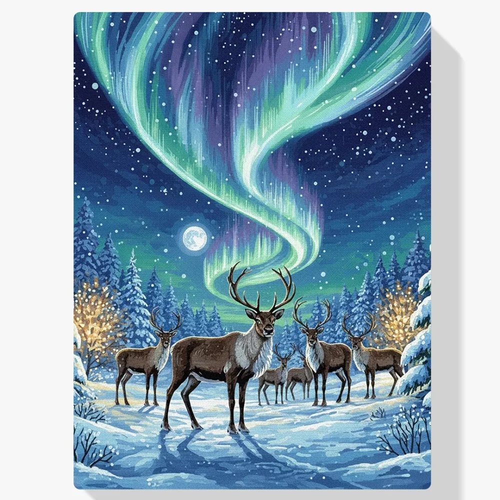 Pintar por Números - Renos bajo la aurora boreal