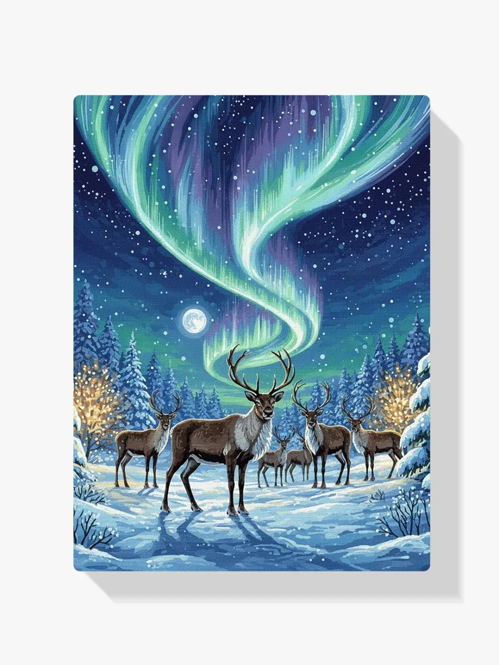 Pintar por Números - Renos bajo la aurora boreal, foto 1