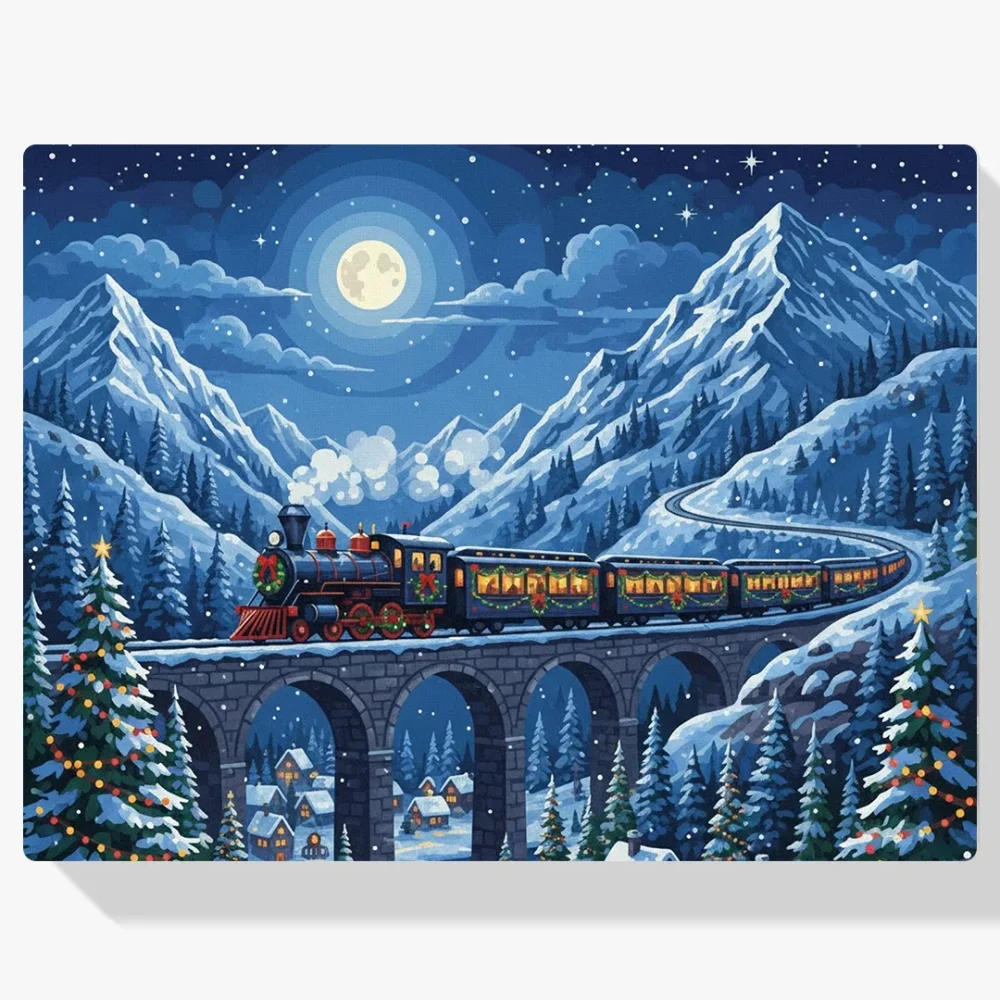 Pintar por Números - Tren Navideño a Través de las Montañas