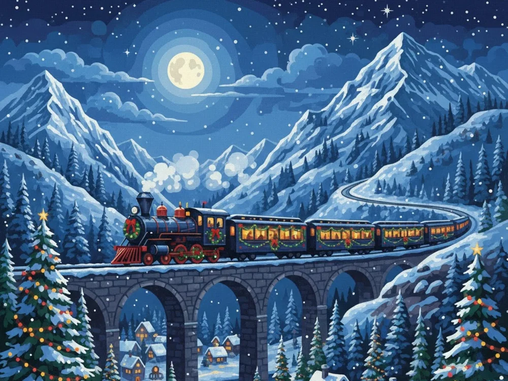 Pintar por Números - Tren Navideño a Través de las Montañas, foto 2