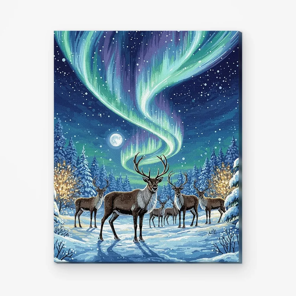 Pintar por Números - Renos bajo la aurora boreal