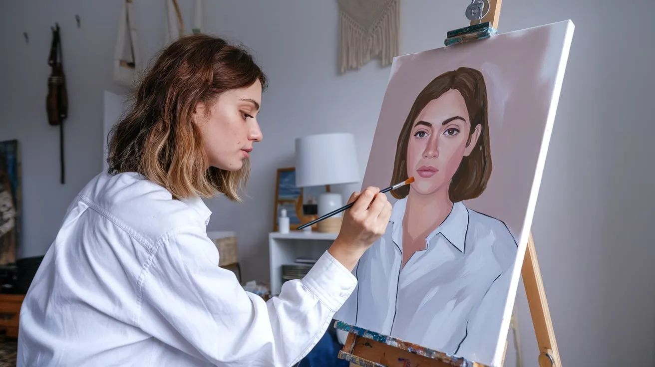 Mujer aplicando barniz a un cuadro de pintar por números