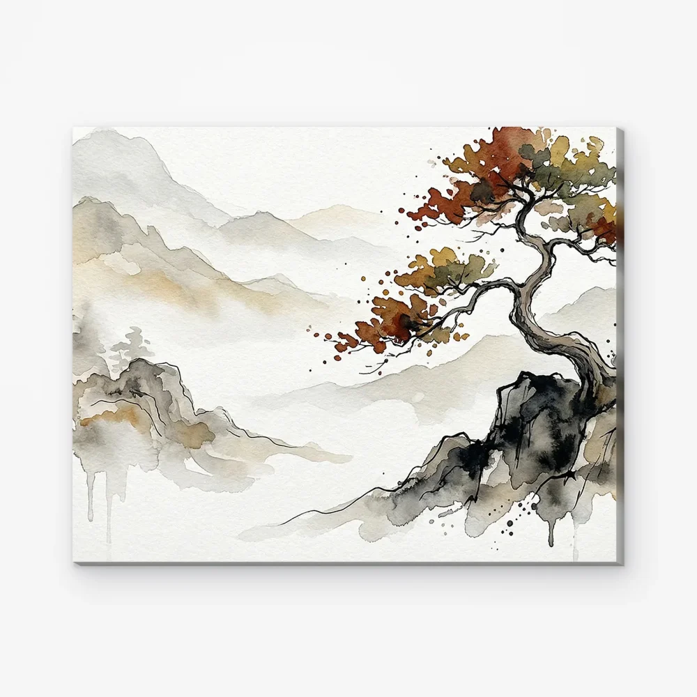 Pintar por Números - Árbol solitario en un paisaje de montaña