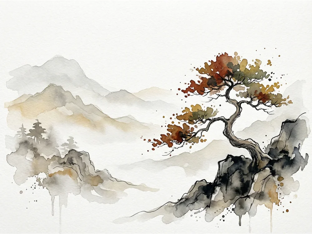 Pintar por números Árbol solitario en un paisaje de montaña – foto 2