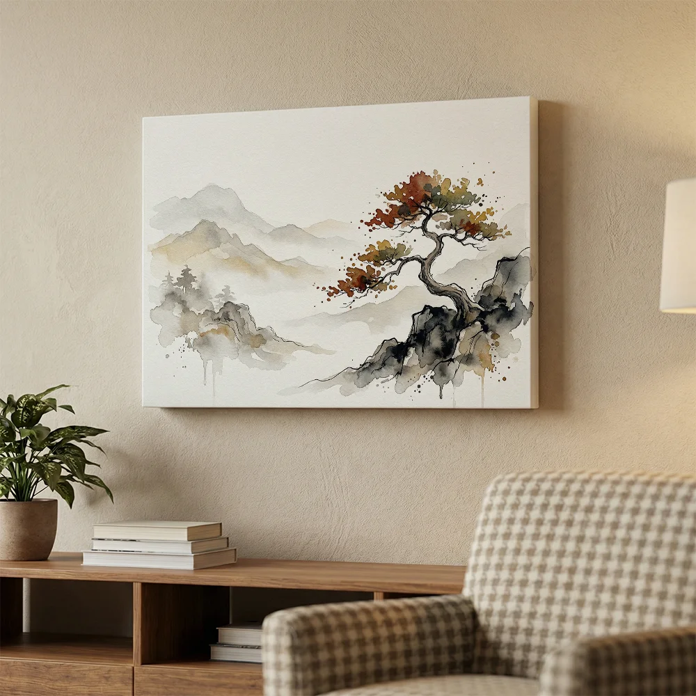 Pintar por números Árbol solitario en un paisaje de montaña – foto 3