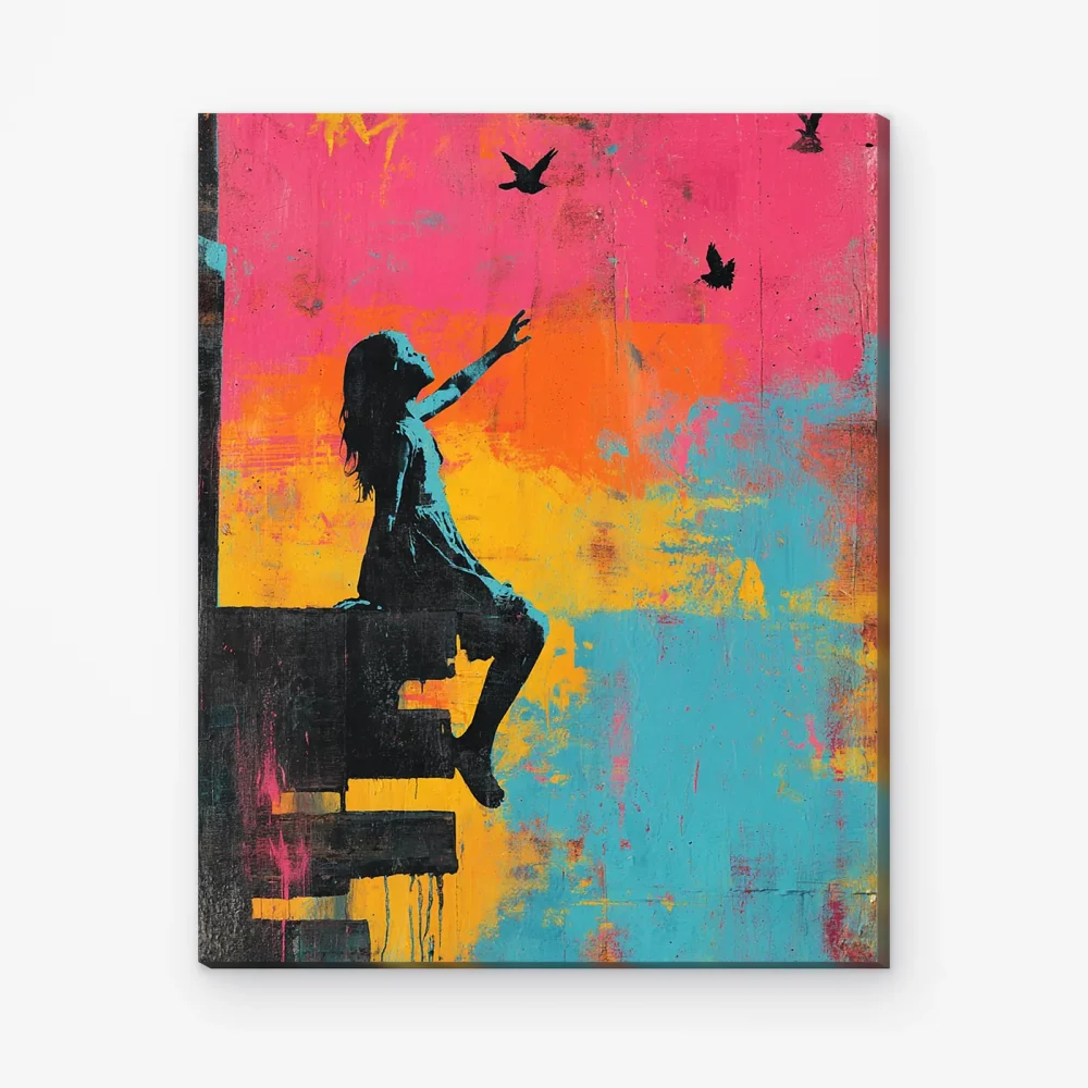 Pintar por Números - Banksy colorido - Niña con pájaros