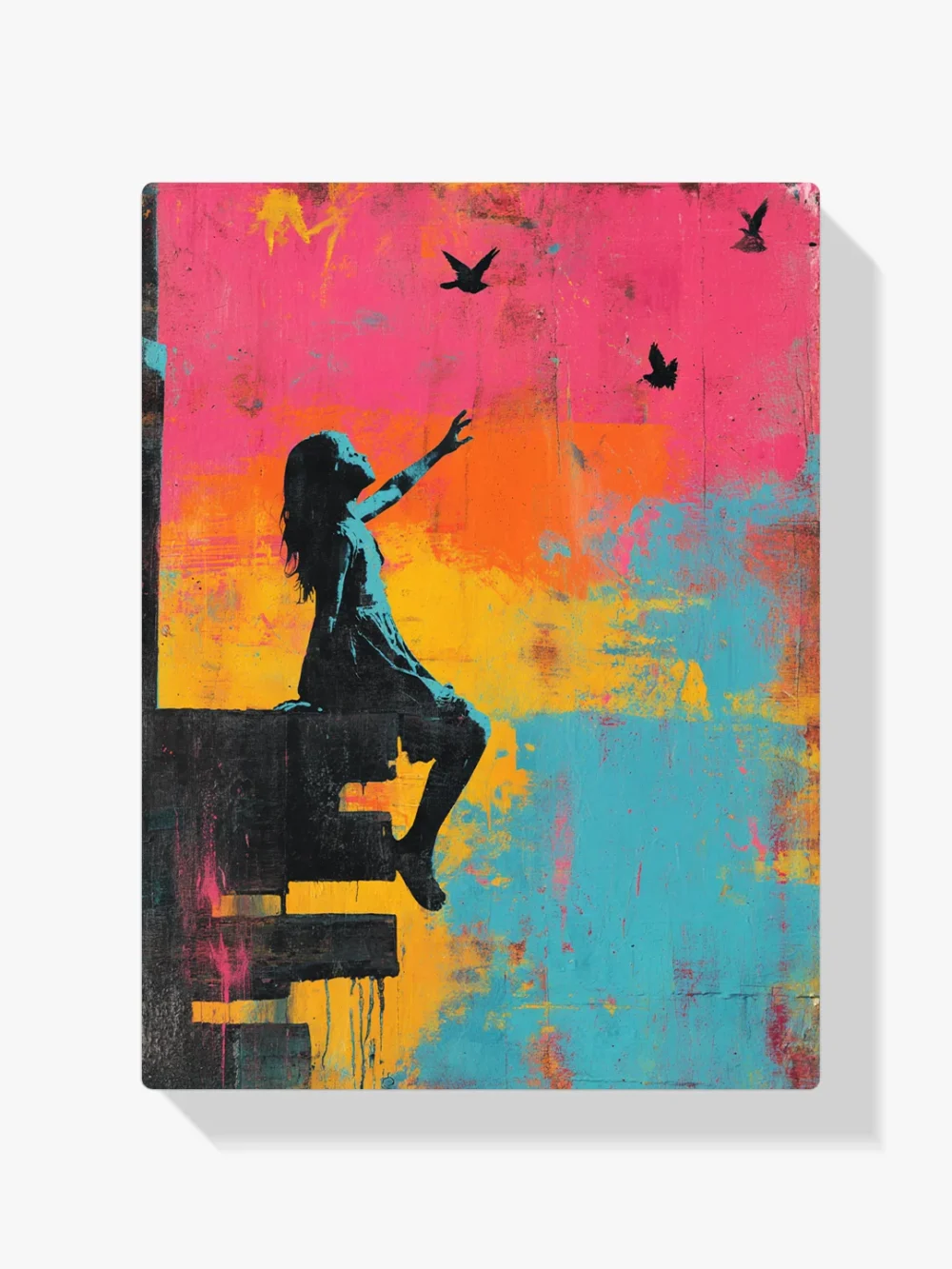 Pintar por números Banksy colorido - Niña con pájaros