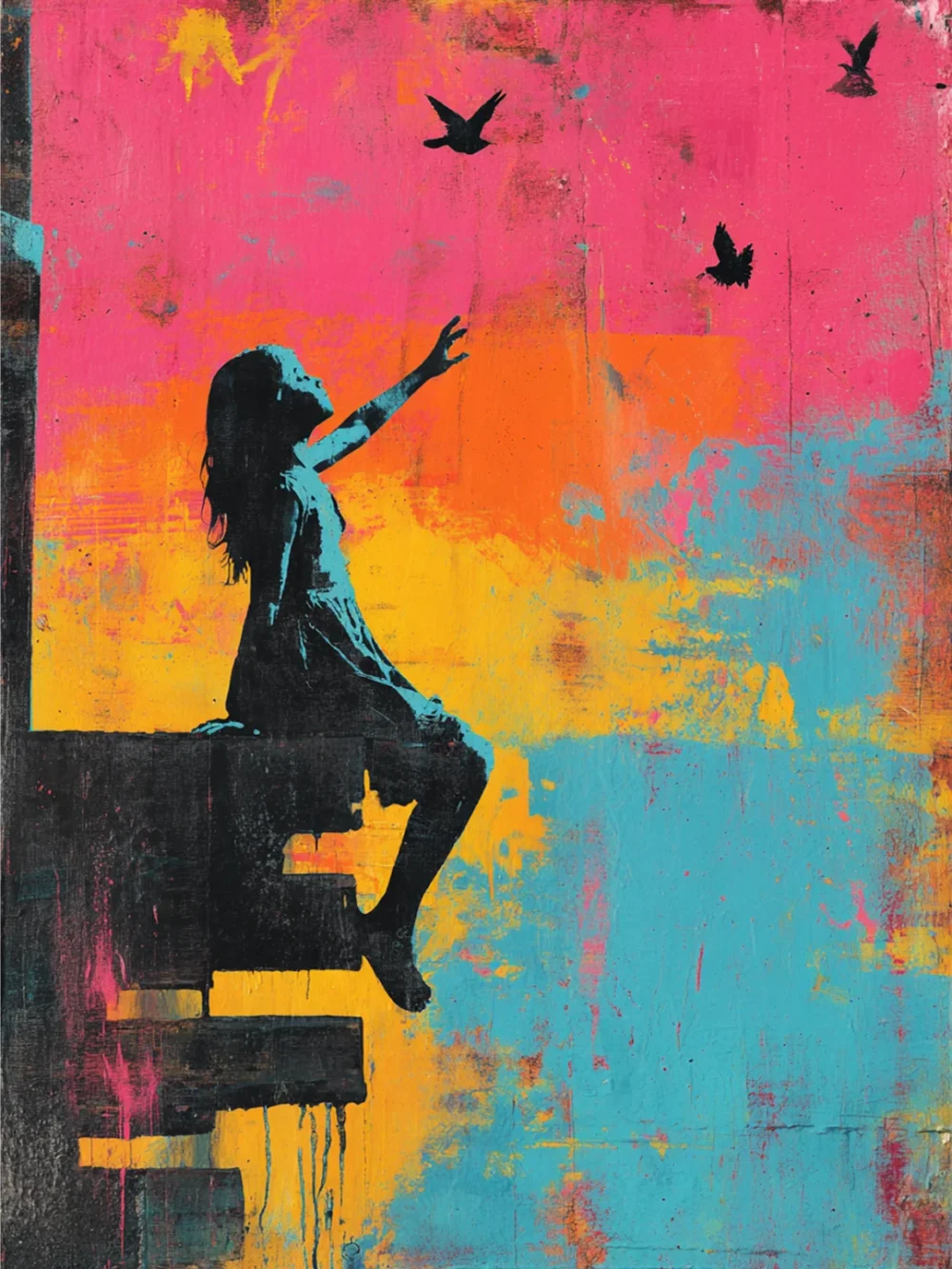 Pintar por números Banksy colorido - Niña con pájaros – foto 2