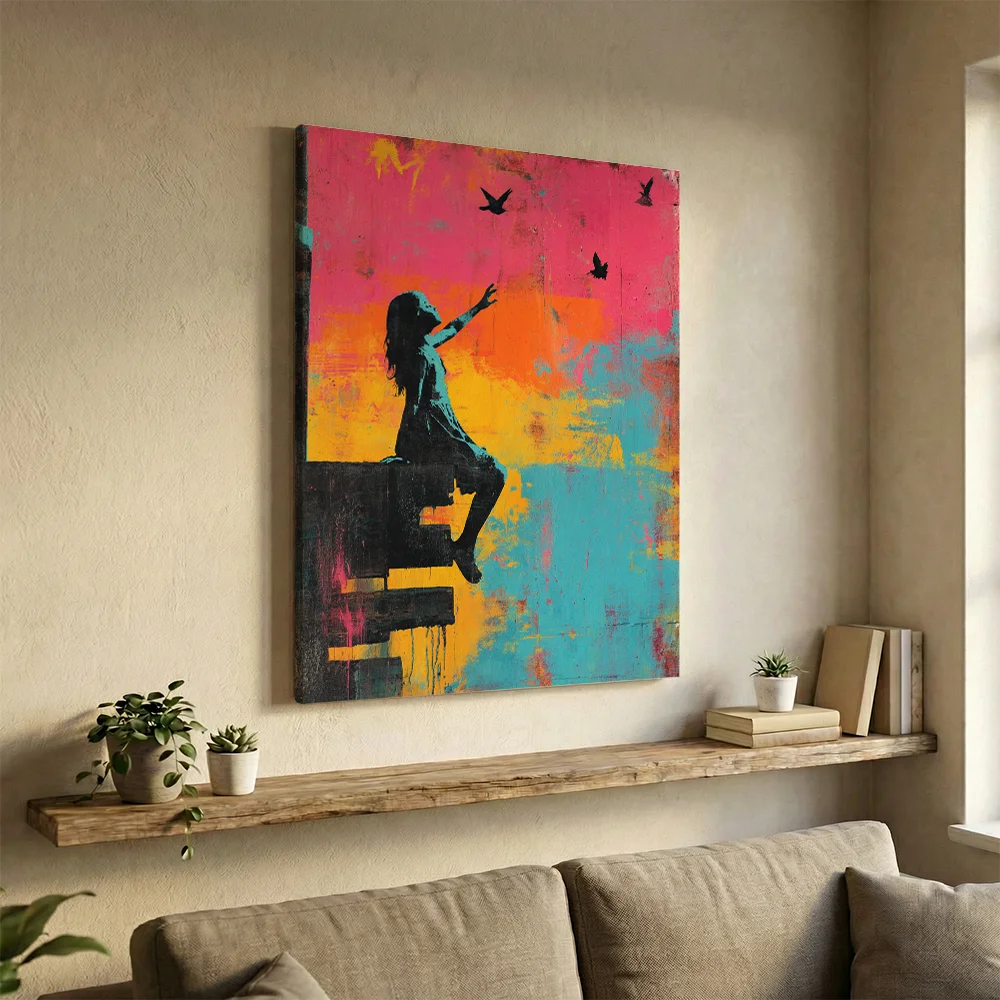 Pintar por números Banksy colorido - Niña con pájaros – foto 3