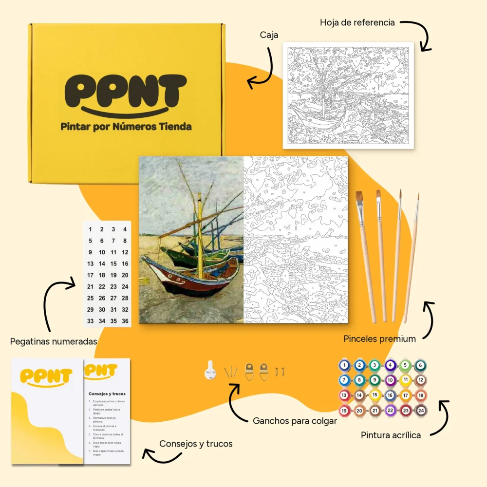 Pintar por Números - Barcas de pesca en la playa de Saintes-Maries