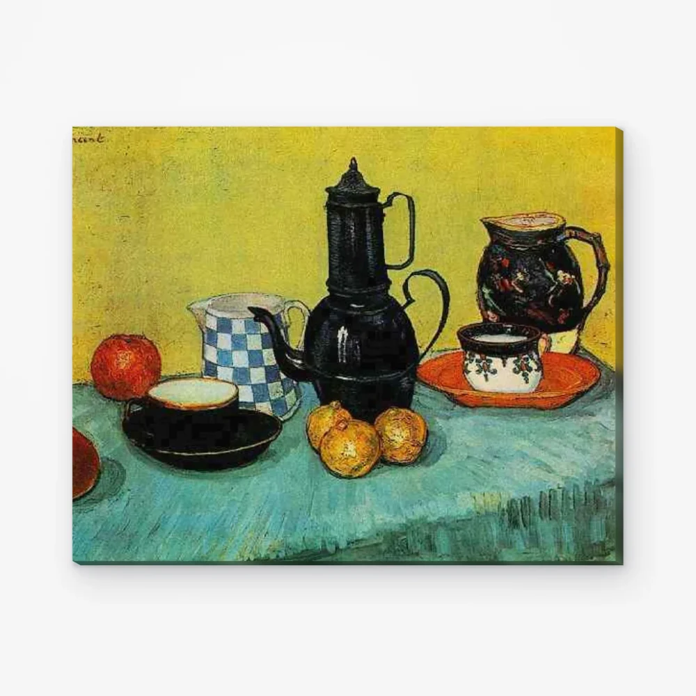 Pintar por Números - Bodegón con cafetera esmaltada azul y fruta