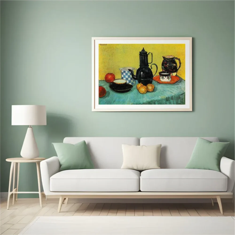 Pintar por números Bodegón con cafetera esmaltada azul y fruta – foto 4