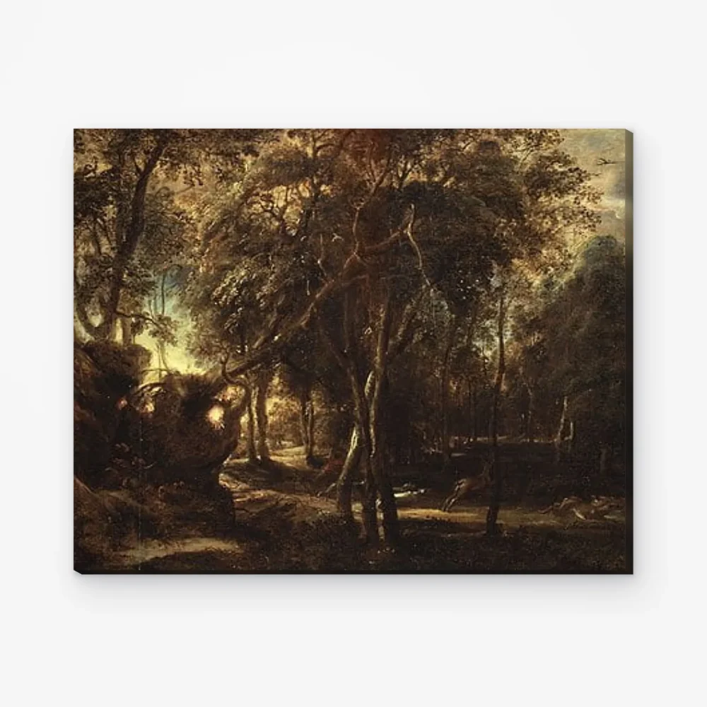Pintar por Números - Bosque al amanecer con caza del ciervo