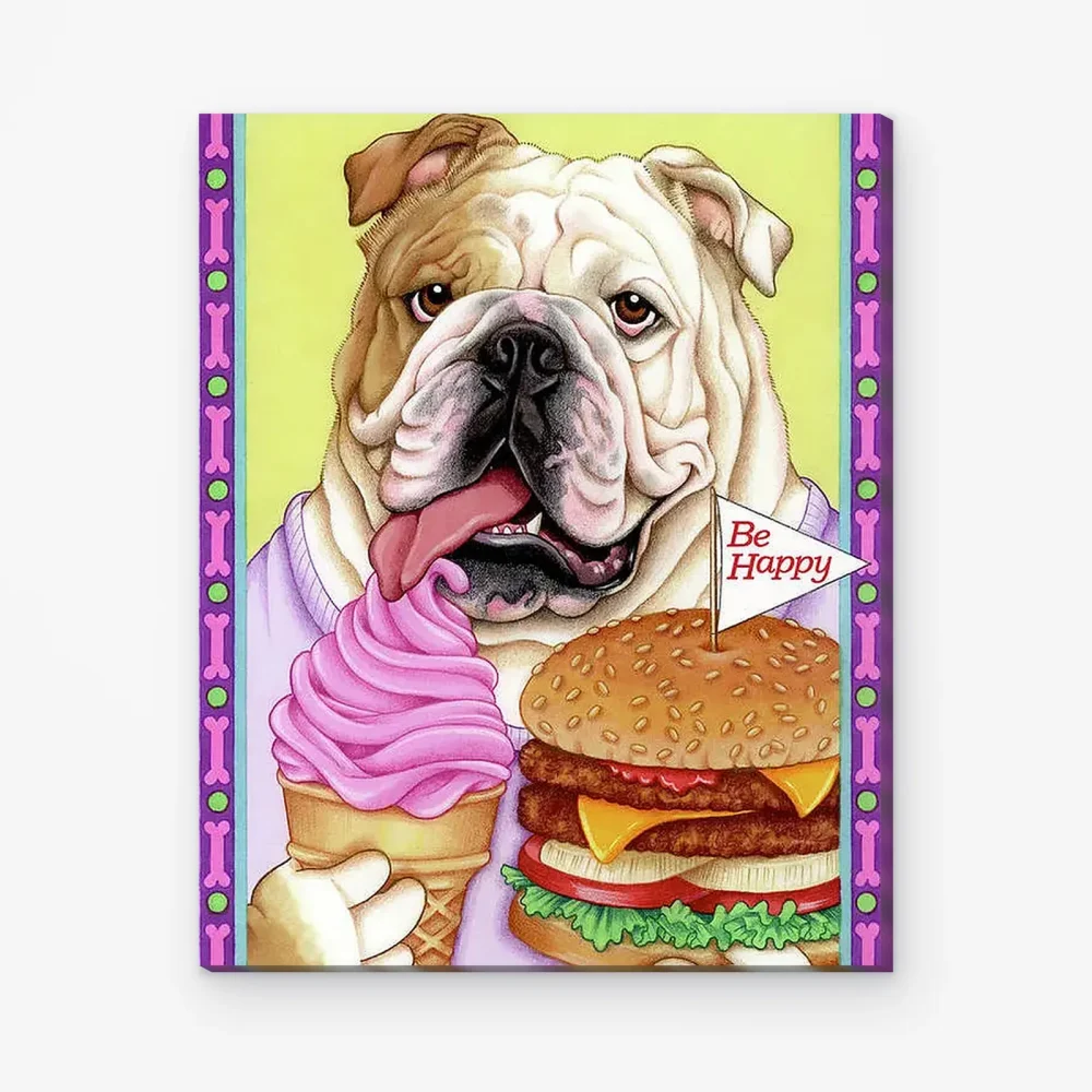 Pintar por Números - Bulldog con hamburguesa