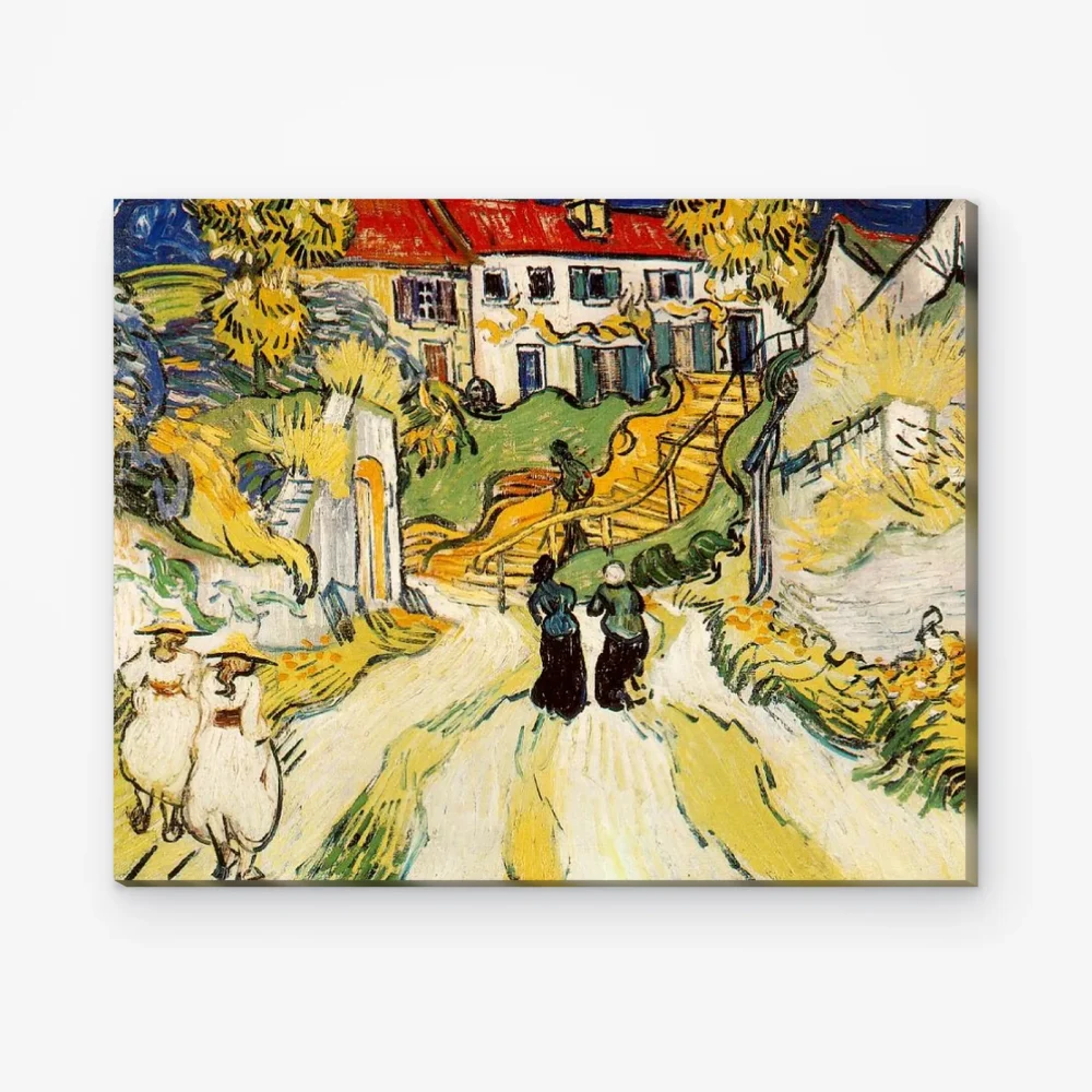 Pintar por Números - Calle de pueblo y escaleras con figuras