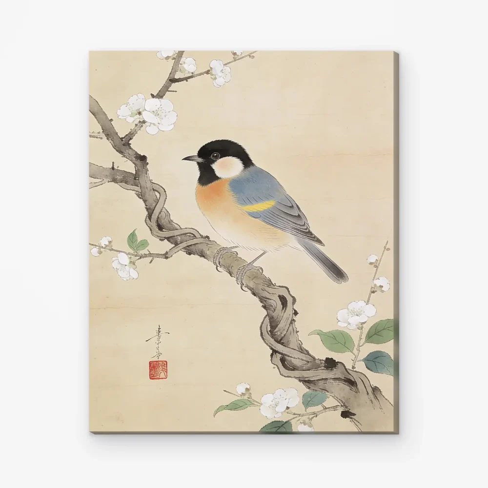 Pintar por Números - Carboneros en una rama en flor, Ohara Koson