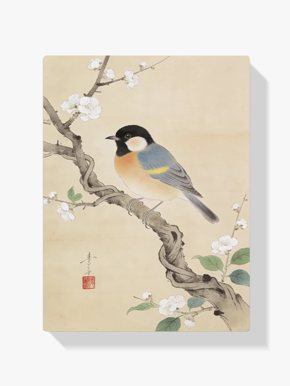 Pintar por números Carboneros en una rama en flor, Ohara Koson