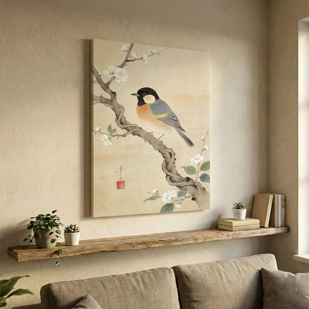 Pintar por números Carboneros en una rama en flor, Ohara Koson – foto 3