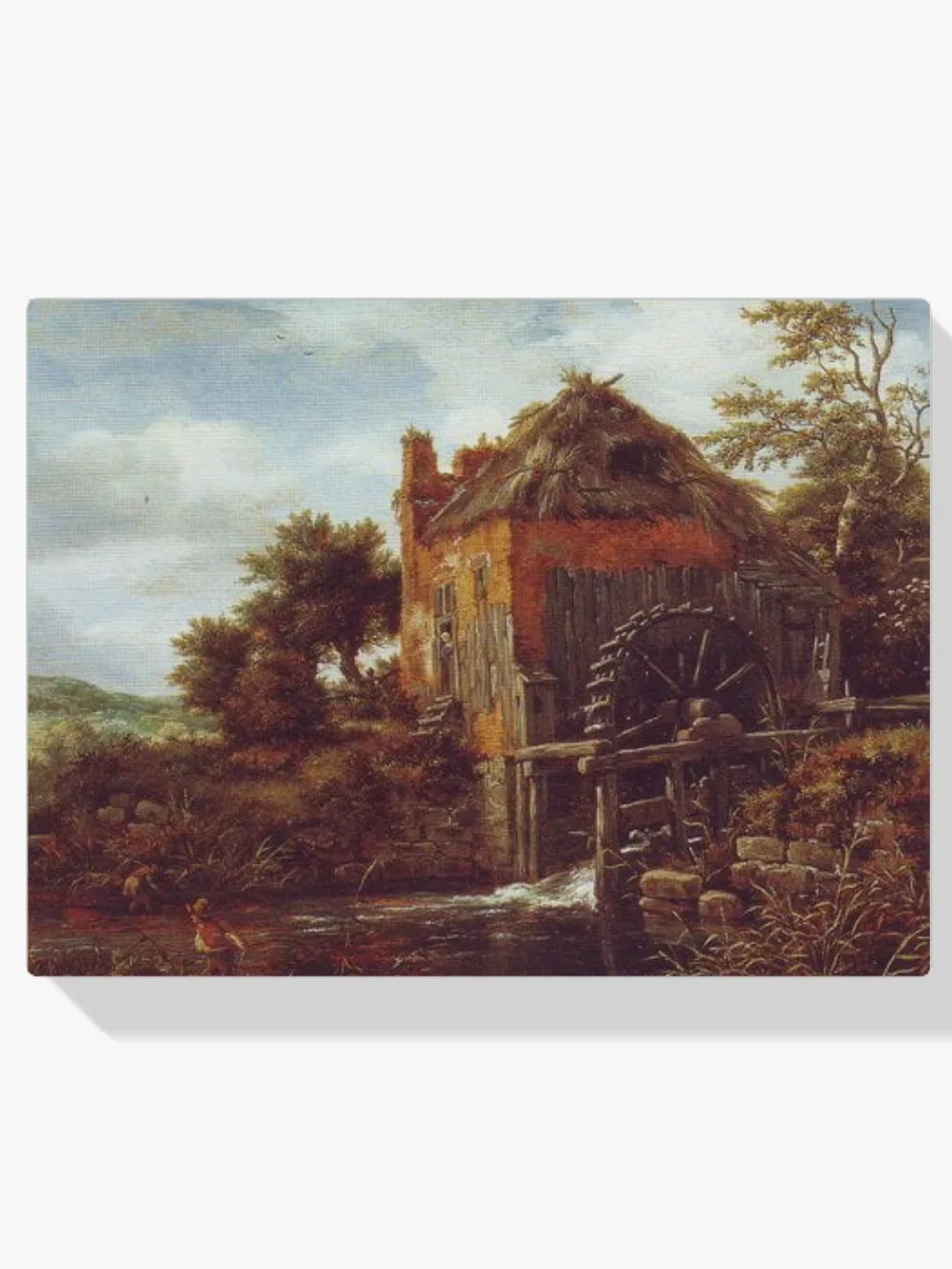 Pintar por números Casa con tejado de paja y molino de agua