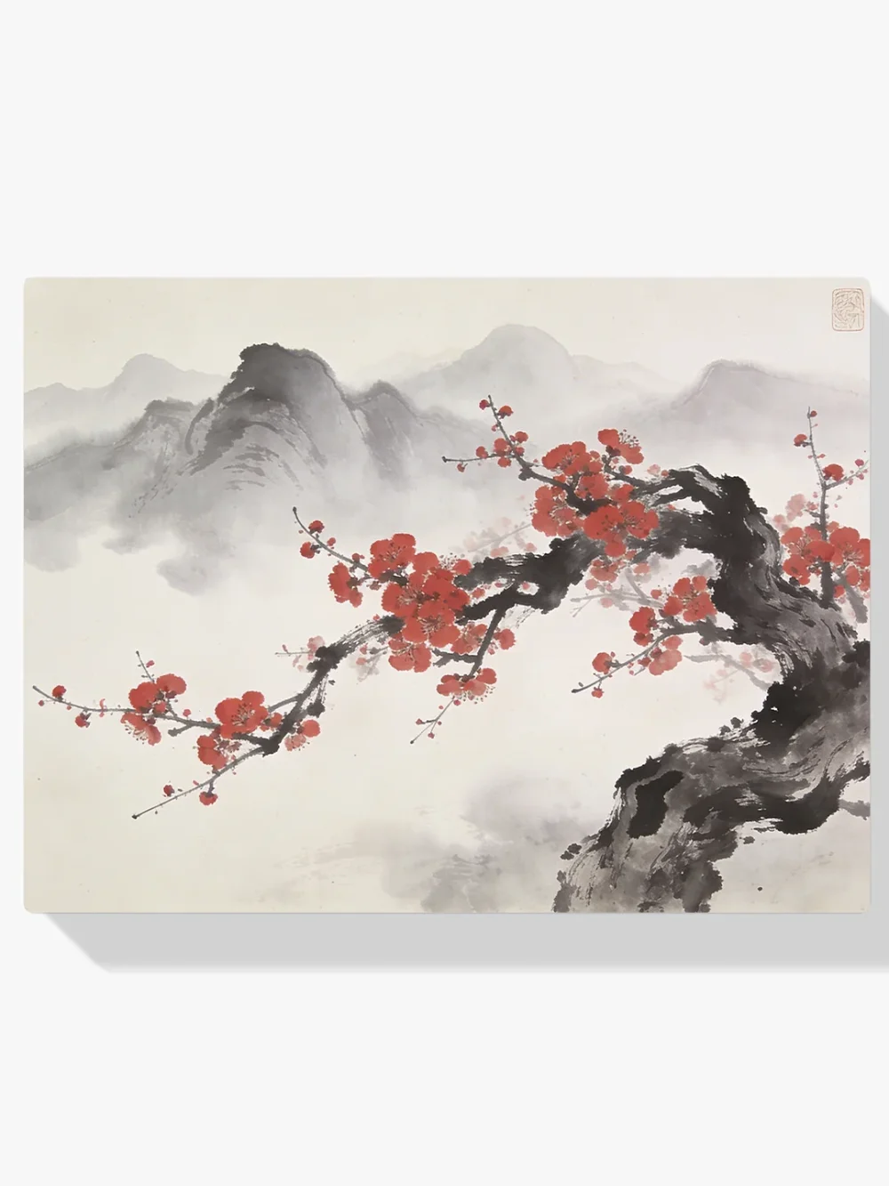 Pintar por números Cerezos en flor y cumbres brumosas, panorama japandi