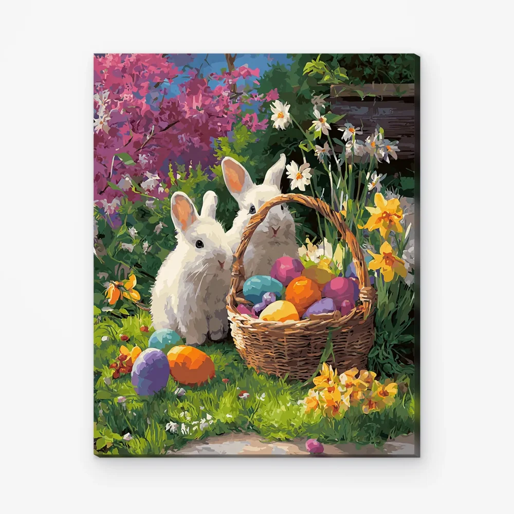 Pintar por Números - Cestita de Pascua en el jardín