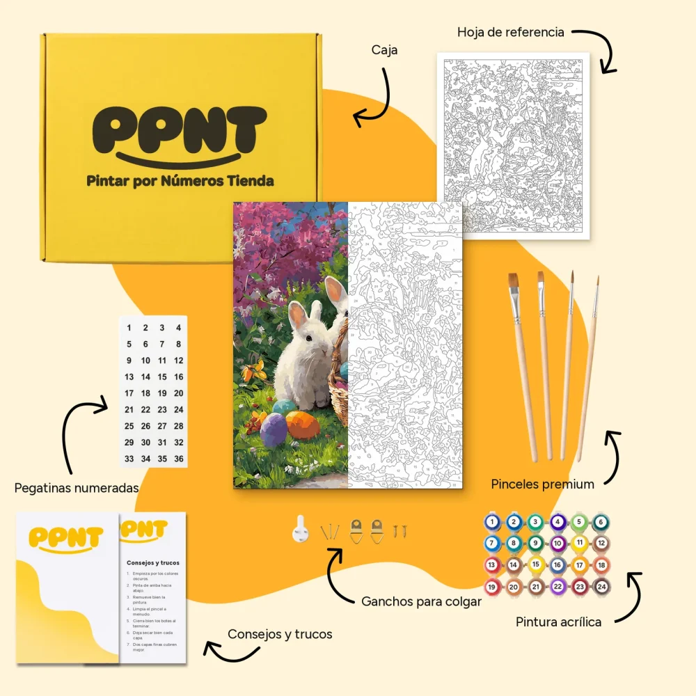 Pintar por Números - Cestita de Pascua en el jardín