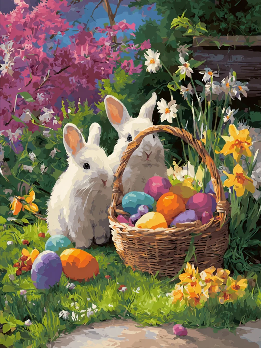 Pintar por números Cestita de Pascua en el jardín – foto 2