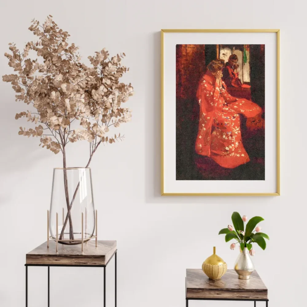 Pintar por números Chica con kimono rojo ante un biombo – foto 2
