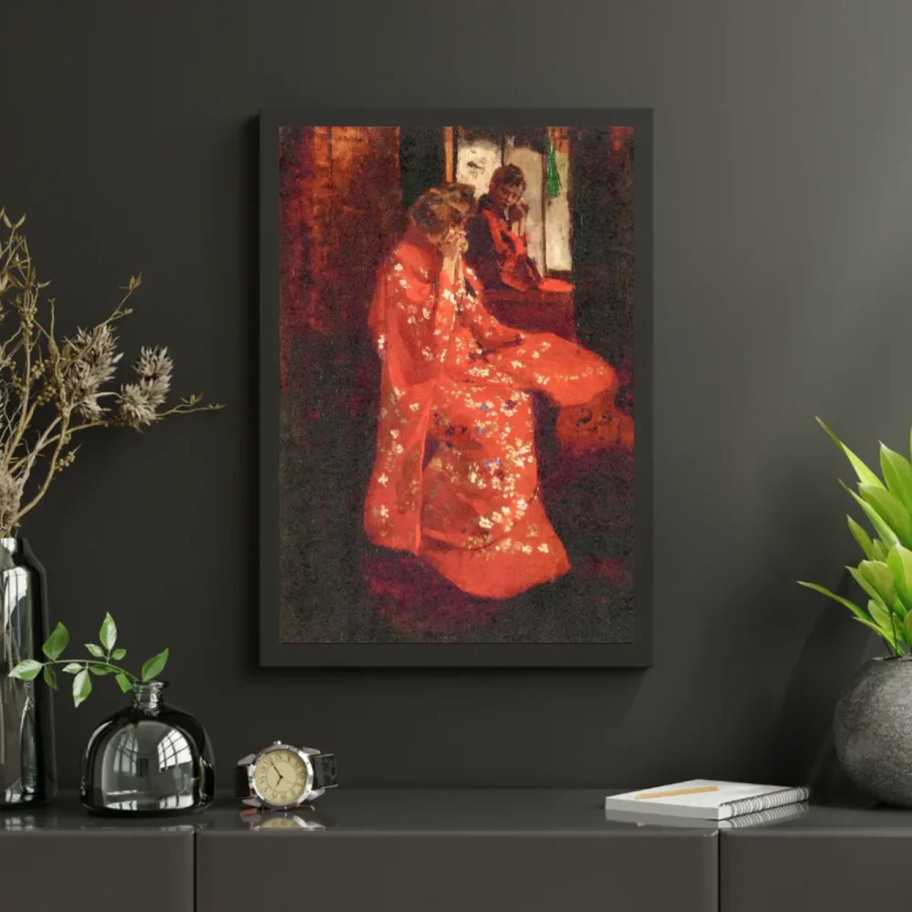 Pintar por números Chica con kimono rojo ante un biombo – foto 3