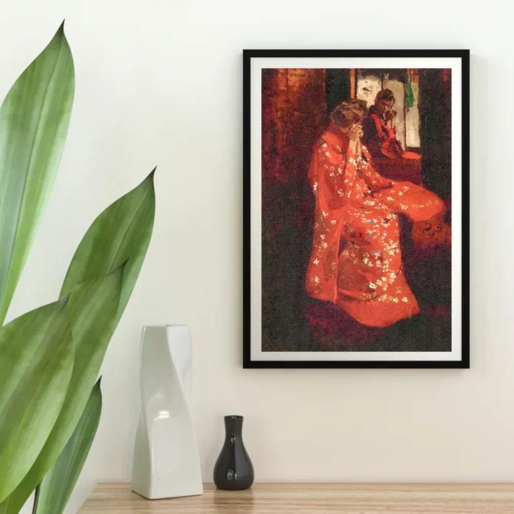 Pintar por números Chica con kimono rojo ante un biombo – foto 4