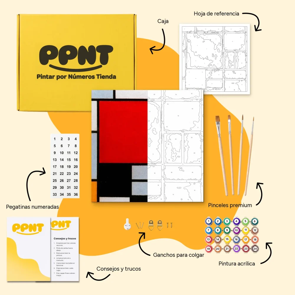 Pintar por Números - Composición con gran plano rojo, amarillo, negro, gris y azul