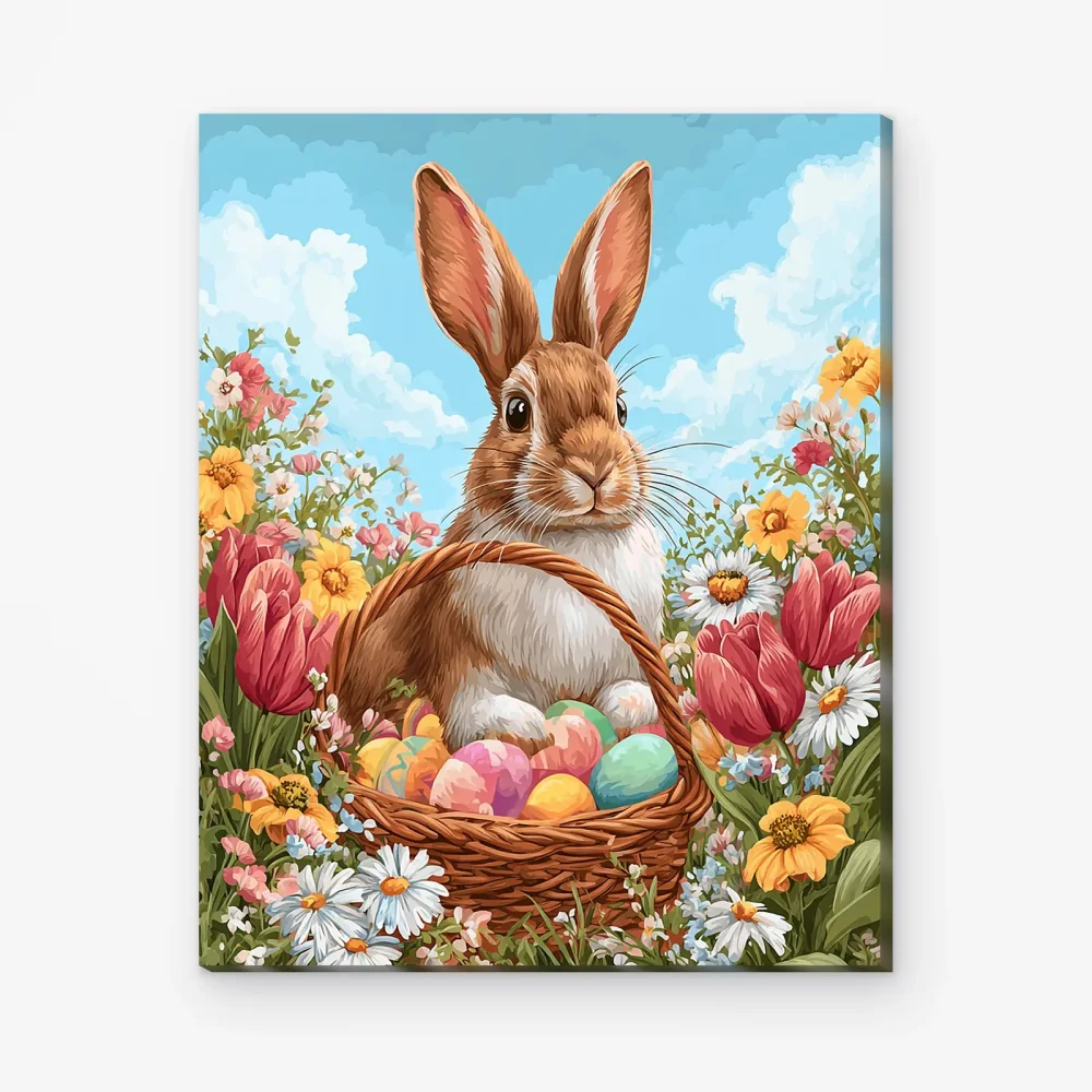 Pintar por Números - Conejo de Pascua entre flores