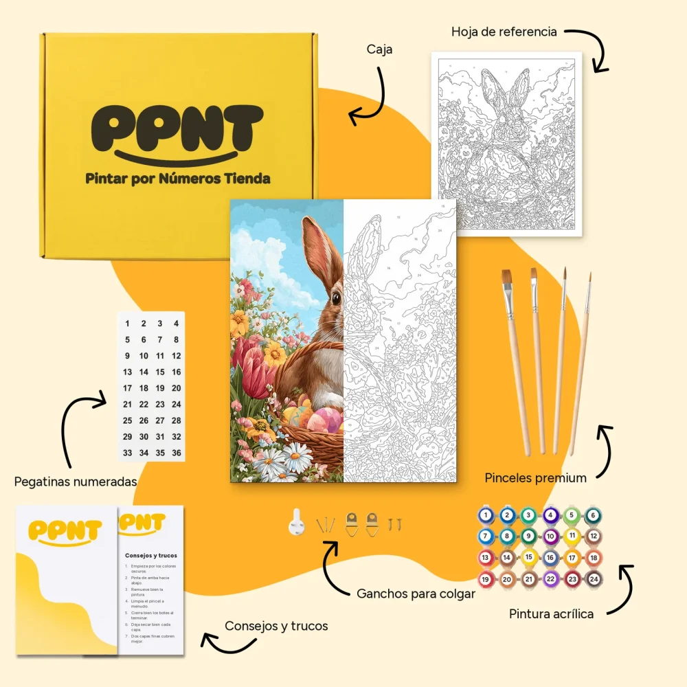 Pintar por Números - Conejo de Pascua entre flores