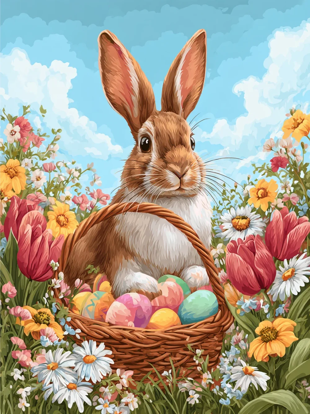 Pintar por números Conejo de Pascua entre flores – foto 2