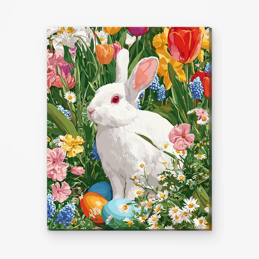 Pintar por Números - Conejo de Pascua entre tulipanes