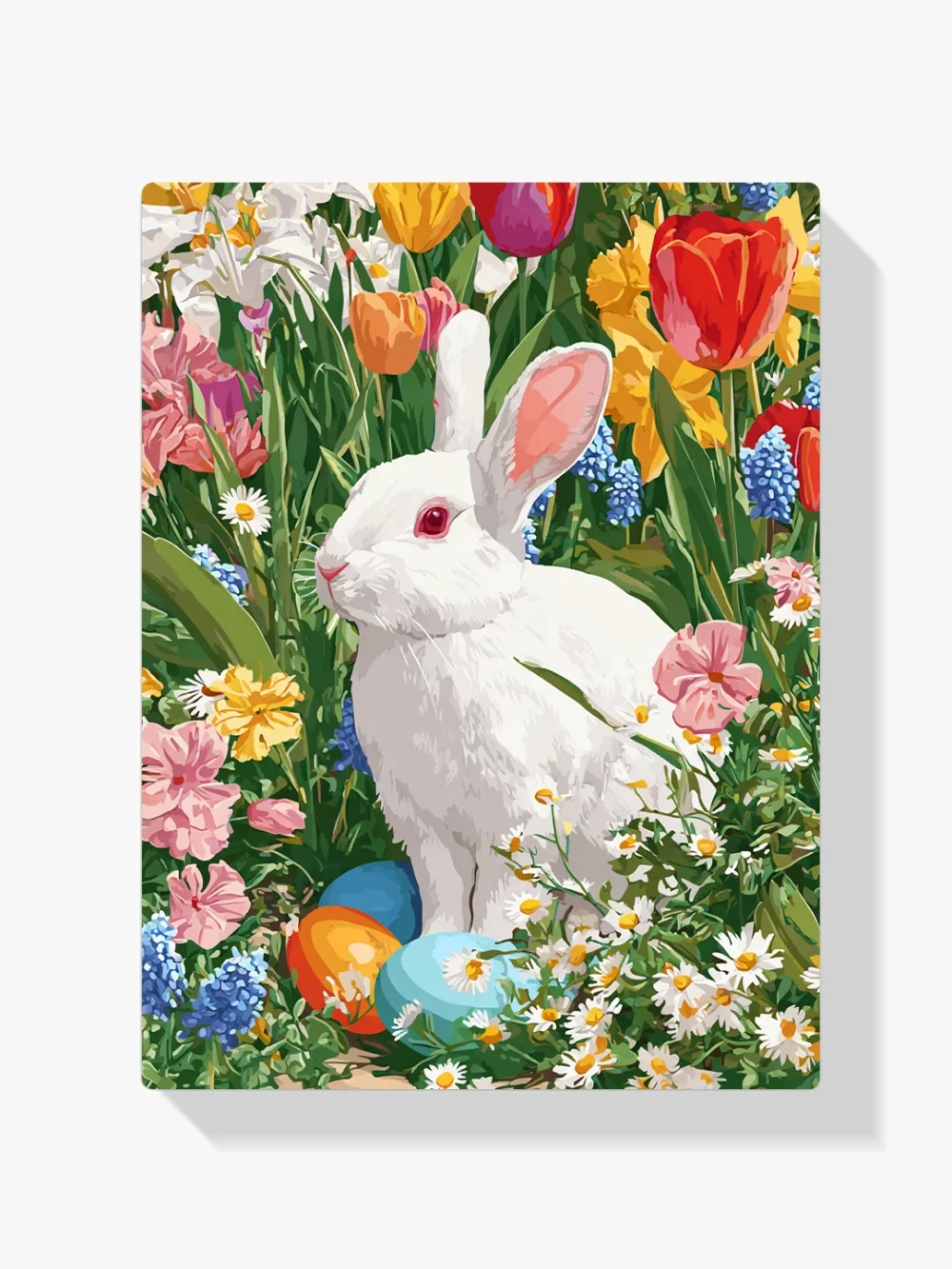 Pintar por números Conejo de Pascua entre tulipanes