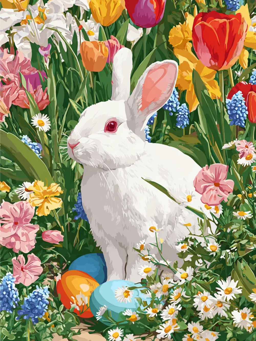 Pintar por números Conejo de Pascua entre tulipanes – foto 2