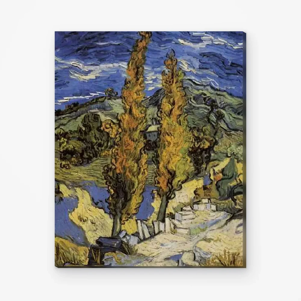 Pintar por Números - Dos álamos en un camino entre colinas