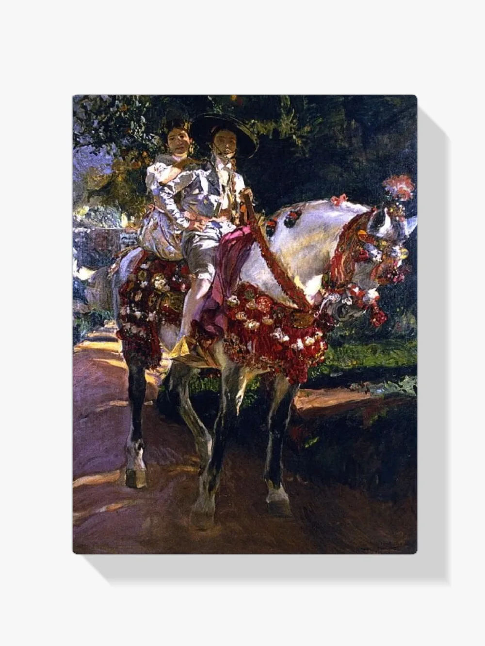 Pintar por números Elena y María a caballo con traje valenciano