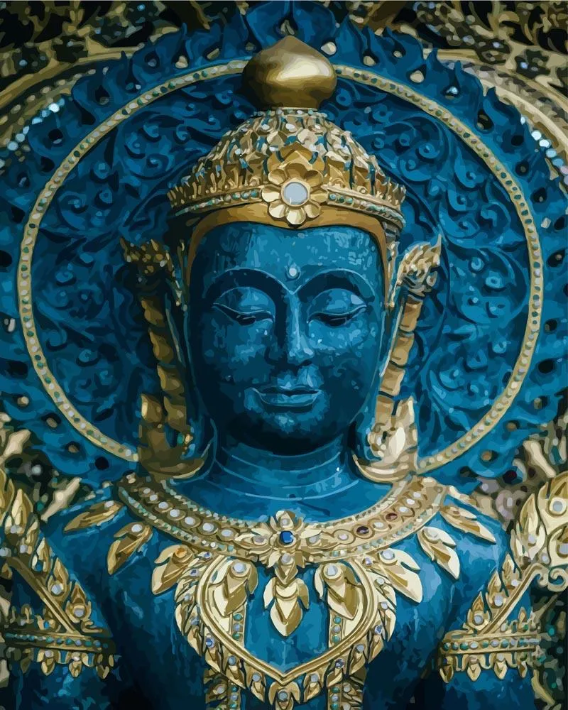 Pintar por números Estatua de Buda azul y dorada – foto 2