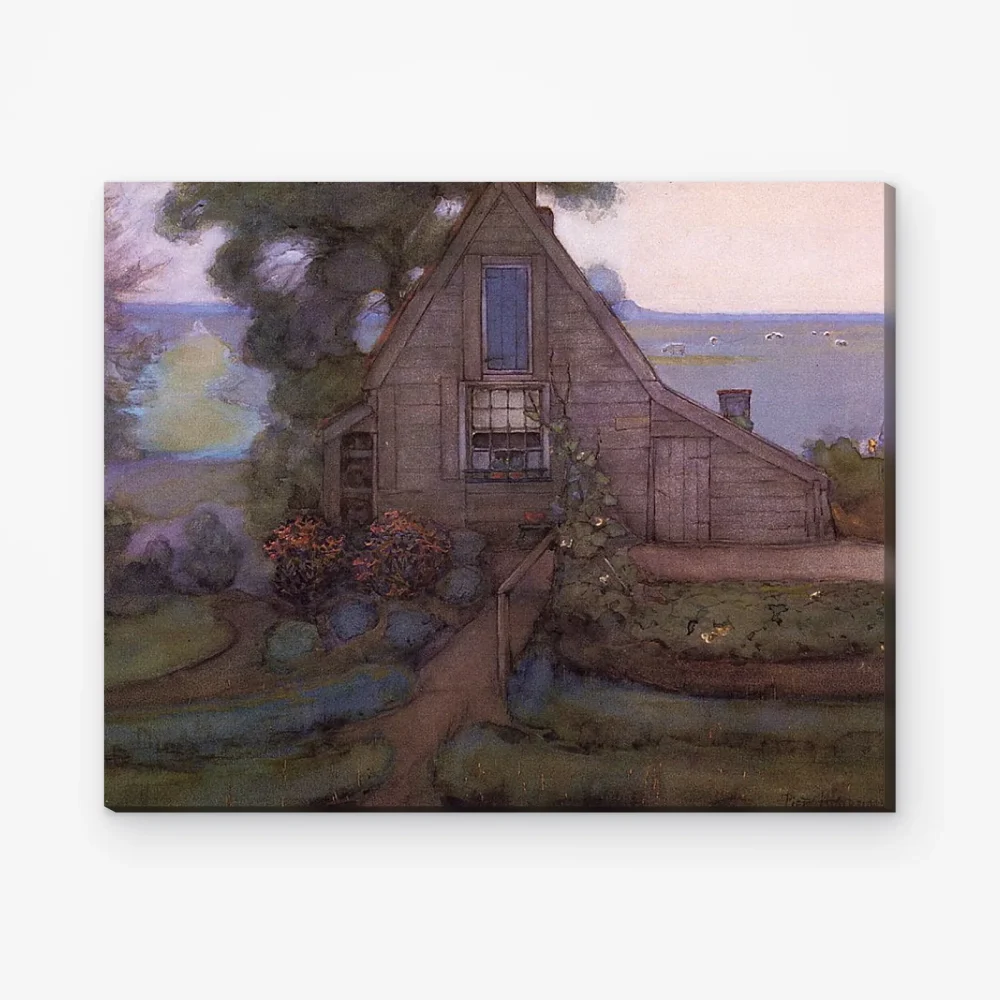 Pintar por Números - Fachada de granja con triángulos y pólder en azul